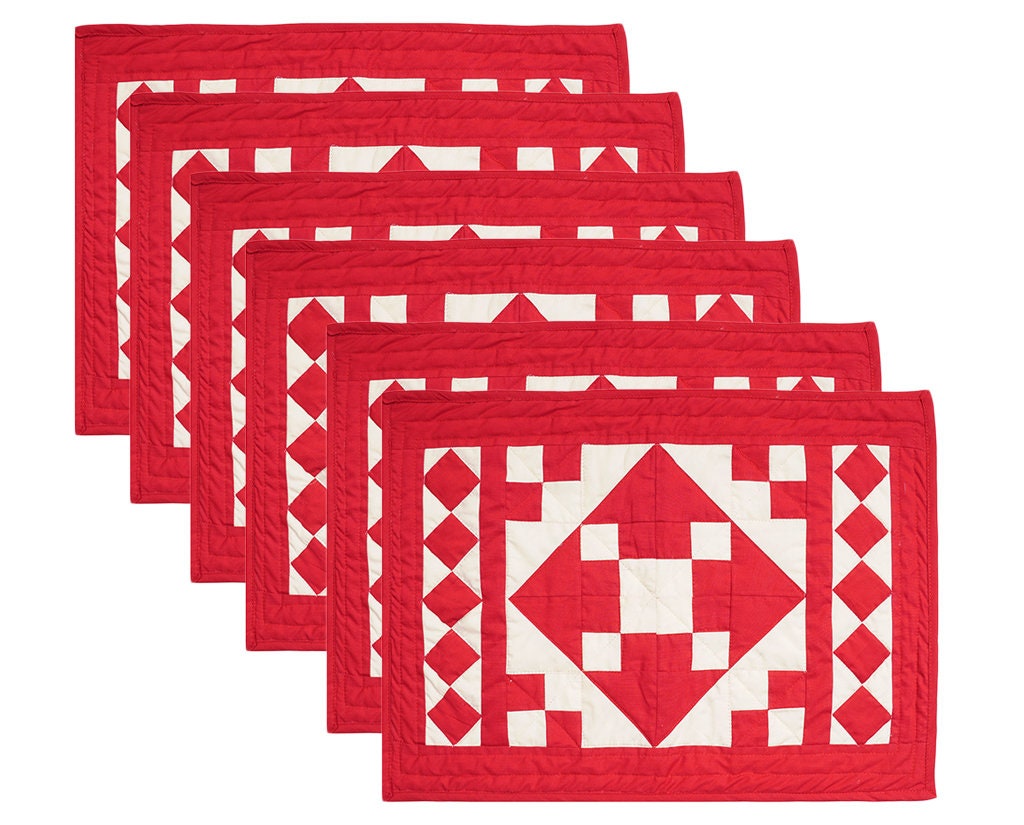 Quilted placemats / Tablemat patchwork red diamond square red country by HOME HEART Brands(Made in India)