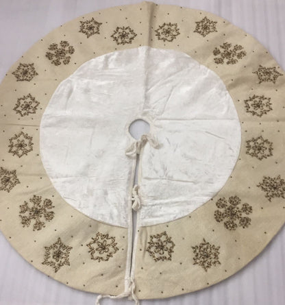 Christmas tree skirt hand embroidered Snow flakes classic ivory micro Velvet and lurex jute border Thick Double Layer by HOME HEART Brands