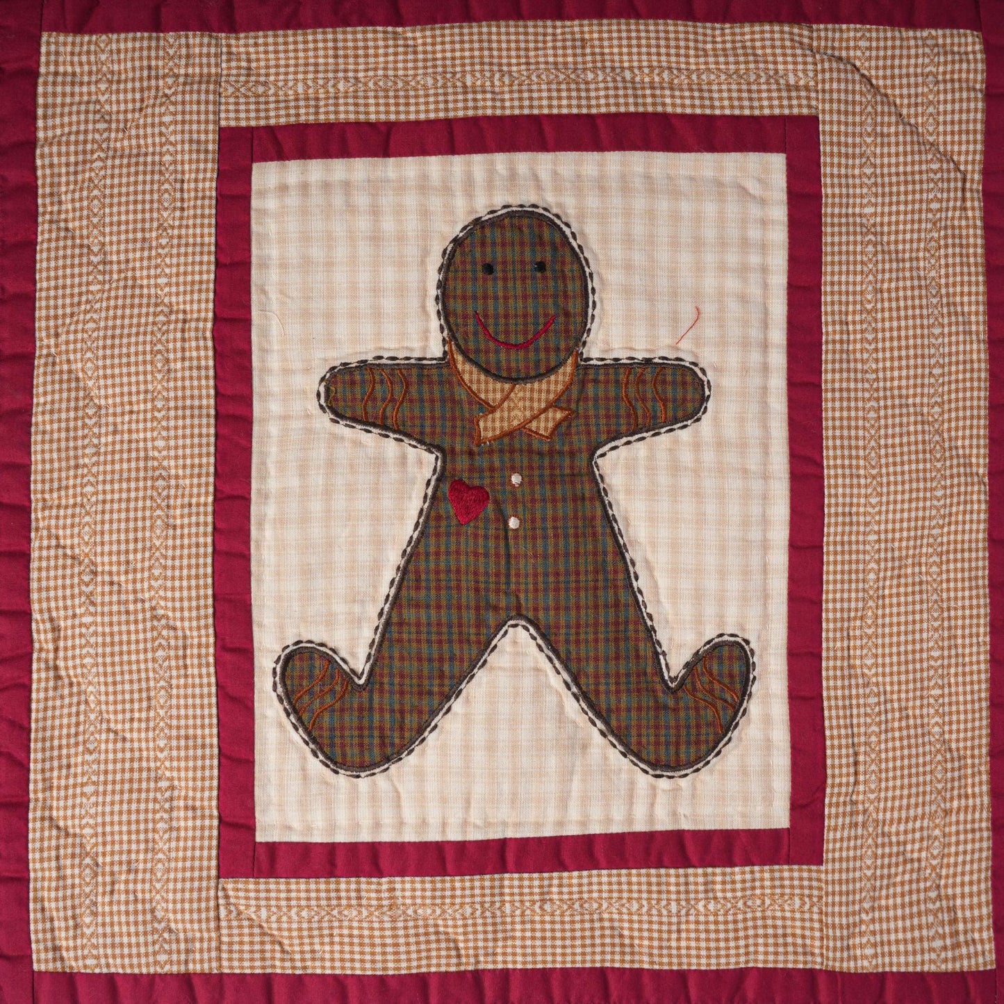 Hand made Hand quilted Throw Quilt, Table Topper 20"x20" ginger man quilt by Home Heart brands (Made in India)