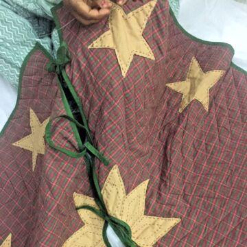 Christmas tree skirt hand quilted applique beige star Country Christmas red green plaid  thick Double Layer quilt by HOME HEART Brands