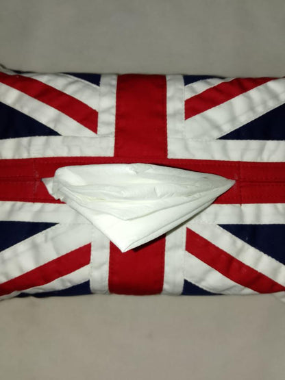 Tissue box Cover 8"x12" handcrafted Union Jack patchwork quilted Cover – 100% Cotton by HOME HEART Brands(Made in India)