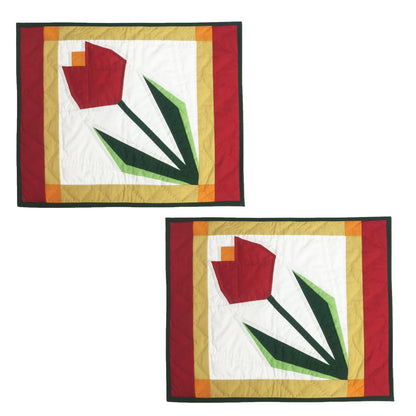 Hand made hand quilted crafted placemats, table topper, patchwork Calico antique Tulip quilt 14"X19" by HOME HEART Brands (Made in India)