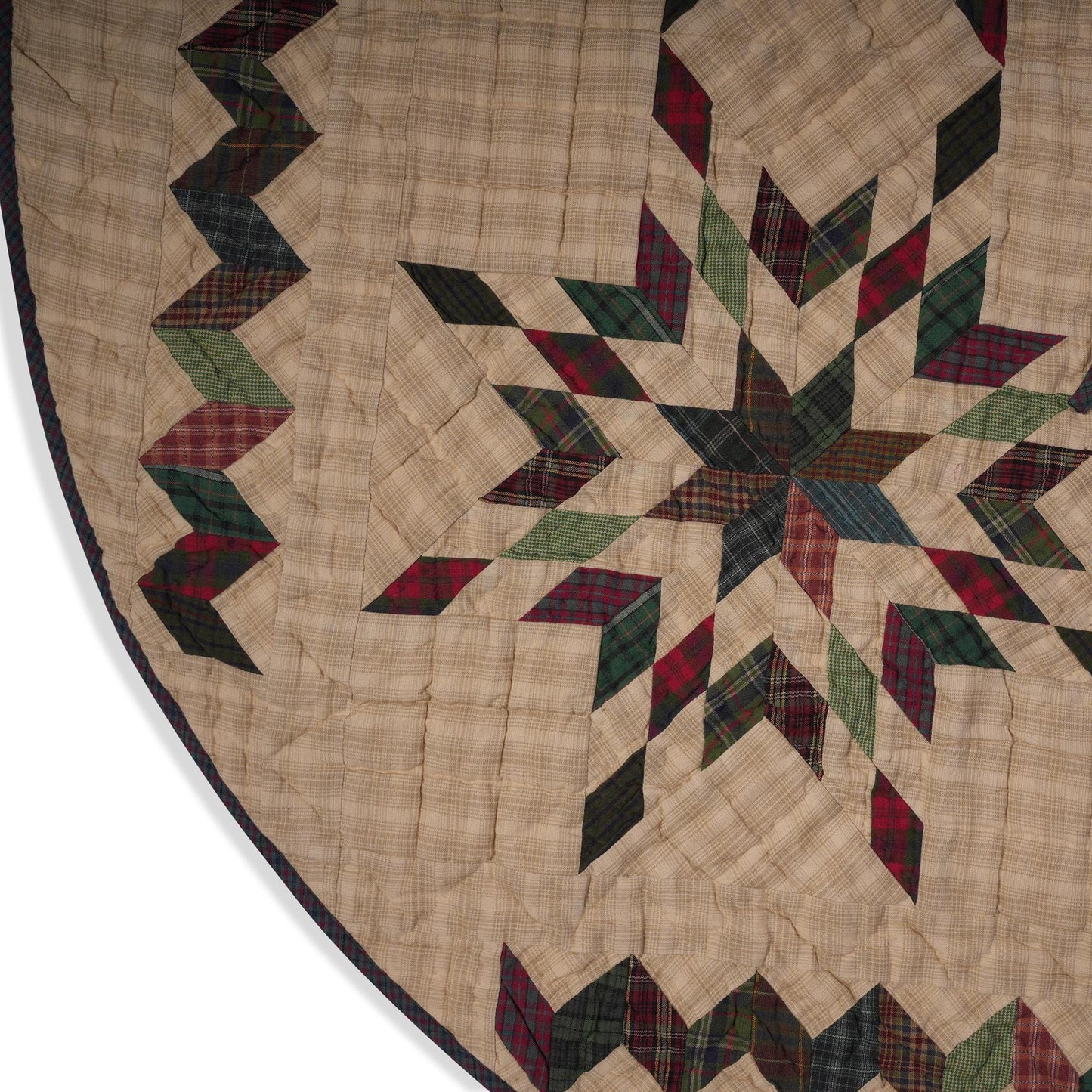 Christmas tree skirt 46 inch round hand made hand quilted patchwork country Star garland plaid  tree skirt Thick Layer by HOME HEART Brands