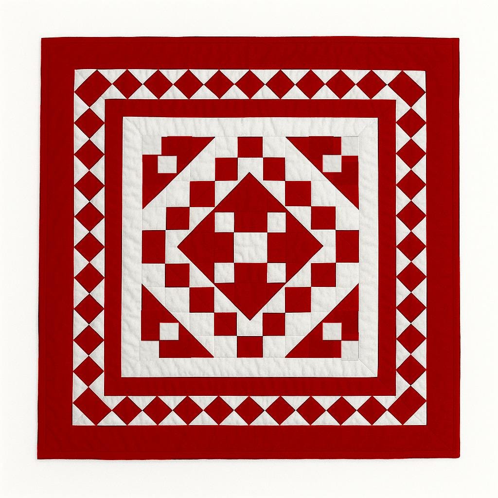 Hand made hand Quilted patchwork pillow cover, cushion cover, throw pillow cover Calico red off-white by HOME HEART Brands(made in India)