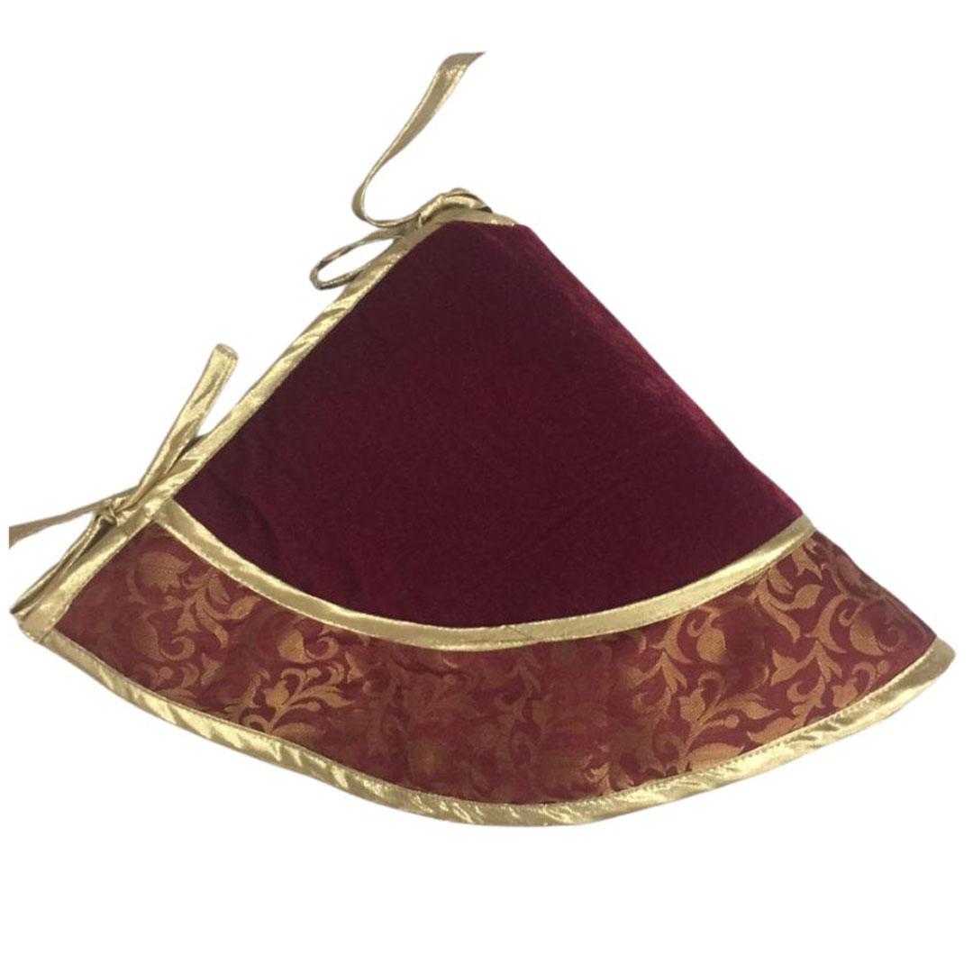 Christmas tree skirt classic micro maroon red Velvet fabric with gold & floral Brocade Fabric Border Thick Double Layer by HOME HEART Brands