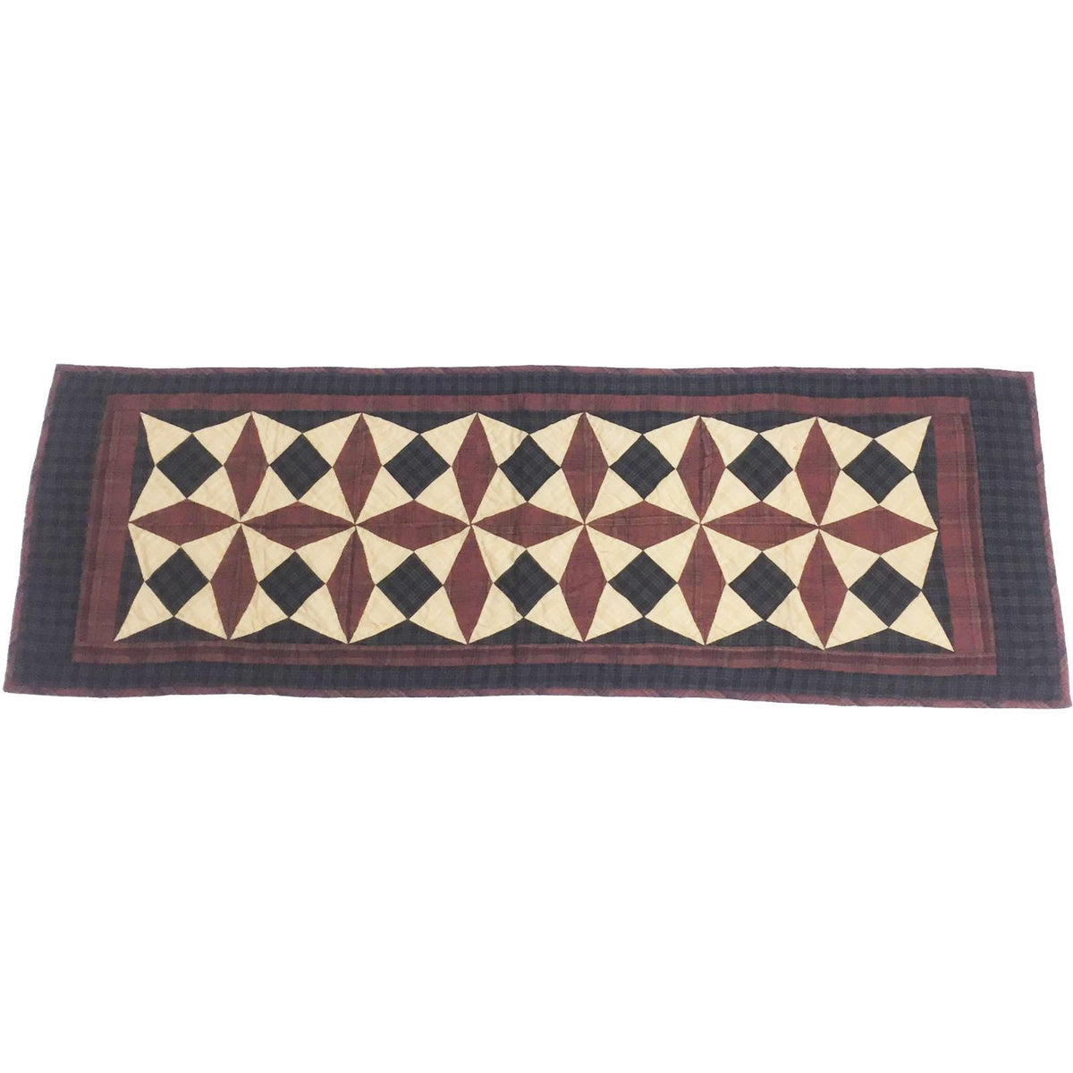 Hand Quilted crafted Heritage spinning wheel patchwork plaid table runner 16"x50" Table Toppers by HOME HEART Brands(Made in India)