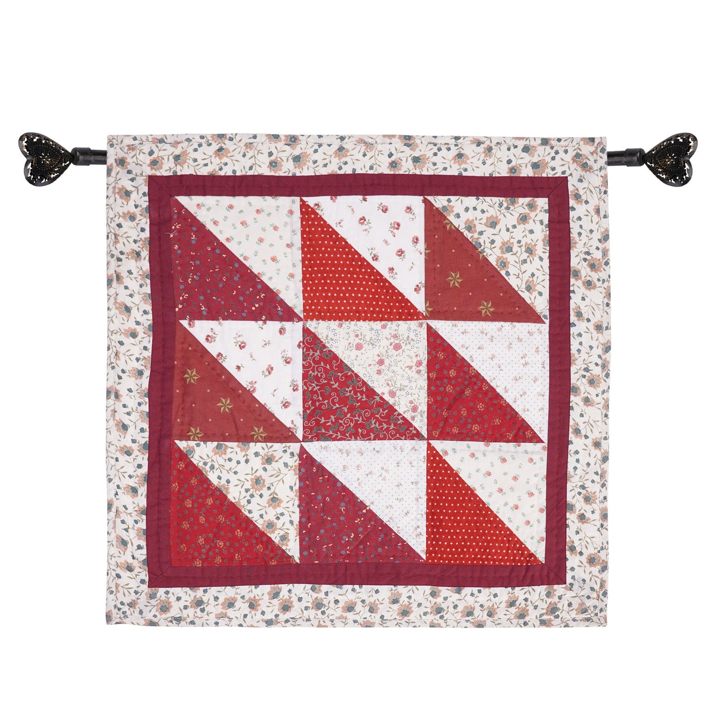 Hand Quilted table topper, square mat runner, patchwork , small quilt, Calico floral prints sew pocket by HOME HEART Brands(Made in India)