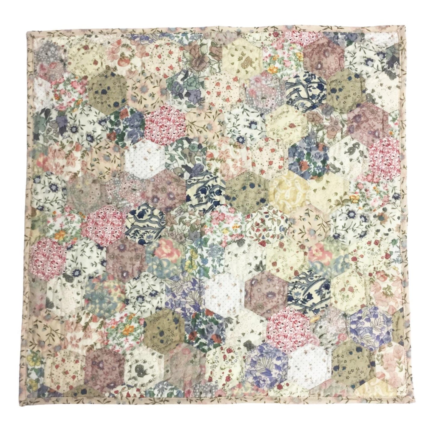 Hand made Throw, wall hanging ,Table Top Grandmother's flower Garden calico flower hand quilt, Hexagon by Home Heart brands (Made in India)