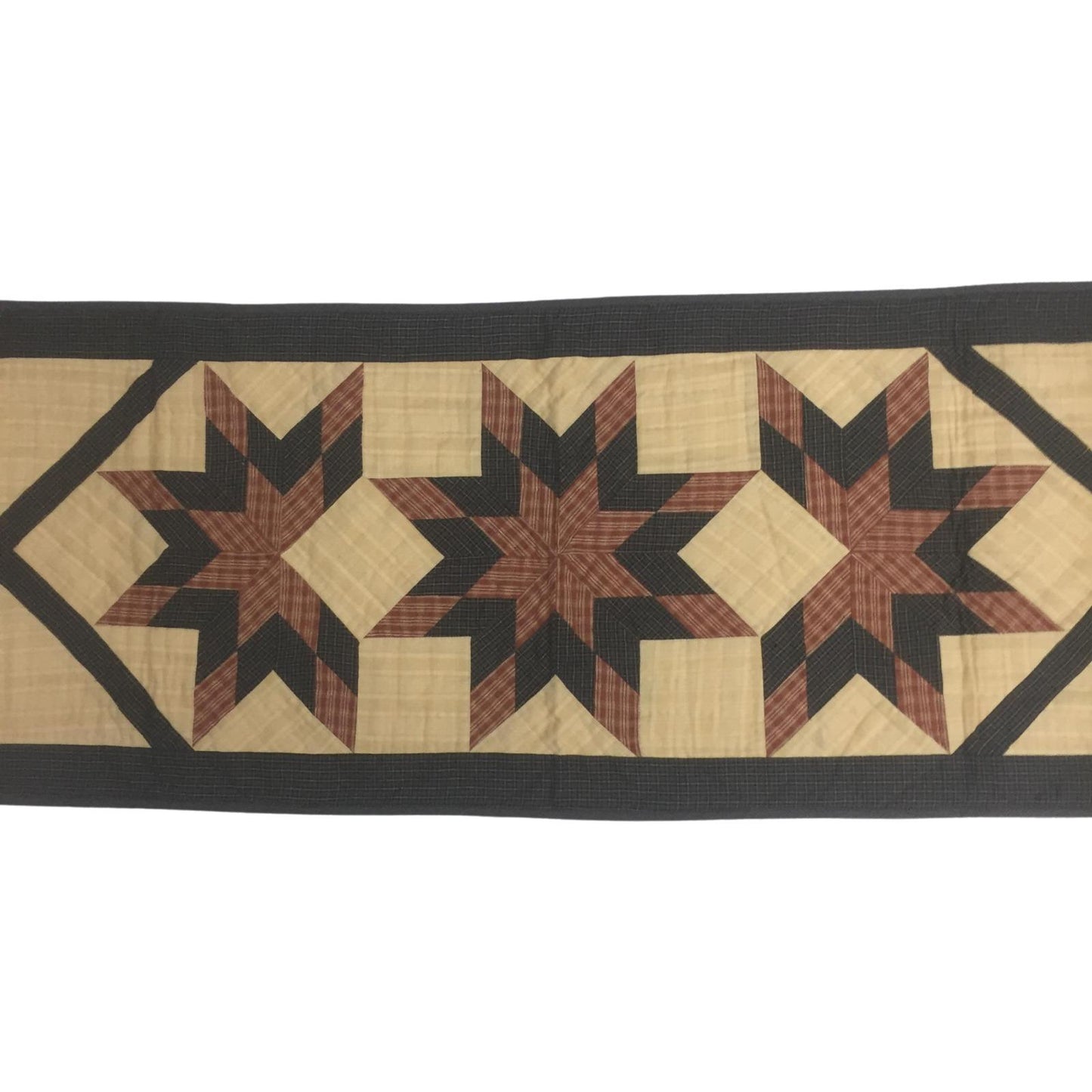 Hand Quilted crafted Country Charm Star patchwork plaid table runner 16"x50" Table Toppers by HOME HEART Brands(Made in India)