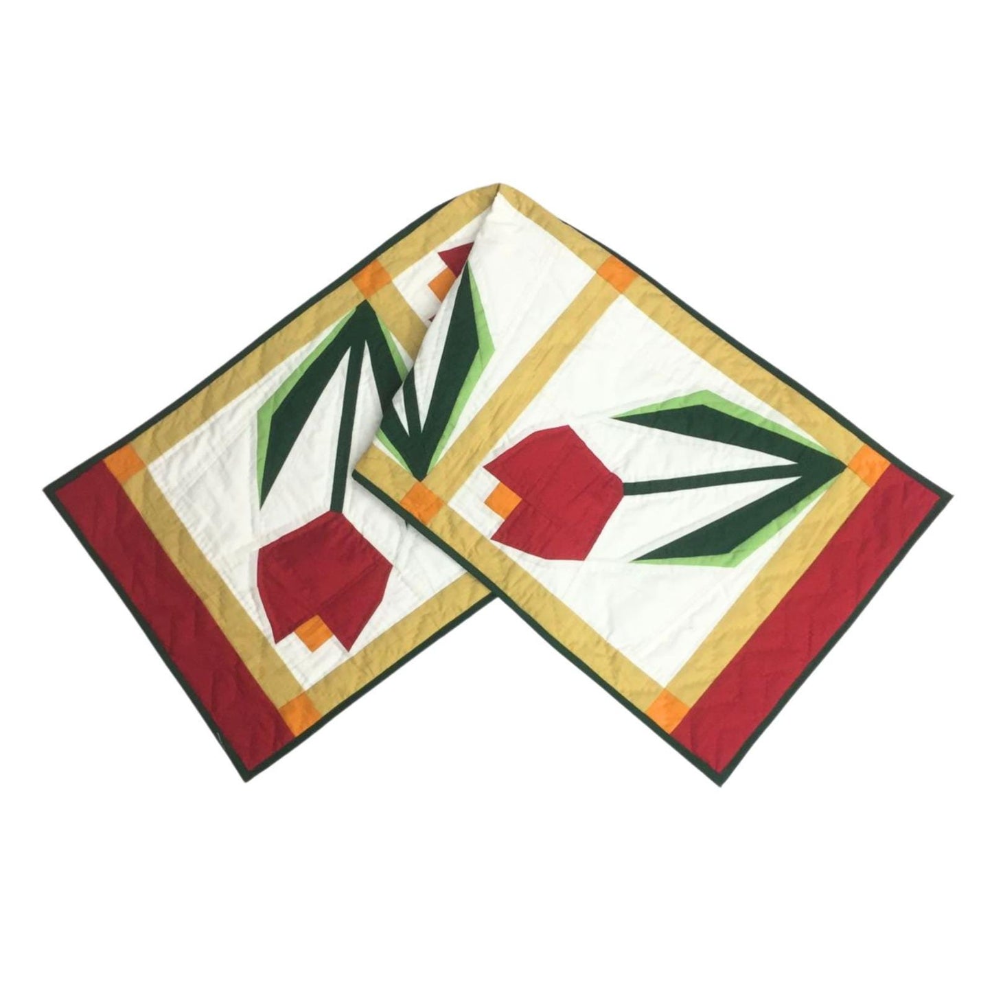 Tulip Flower hand made, hand quilted table runner, throw, patchwork Table Toppers Calico cotton fabric by HOME HEART Brands(made in INDIA)