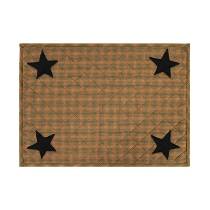 Quilted PLACEMAT & Table toppers Table mat black star embroidered green accented Country Plaid 14"X19" by HOME HEART Brands(Made in India)