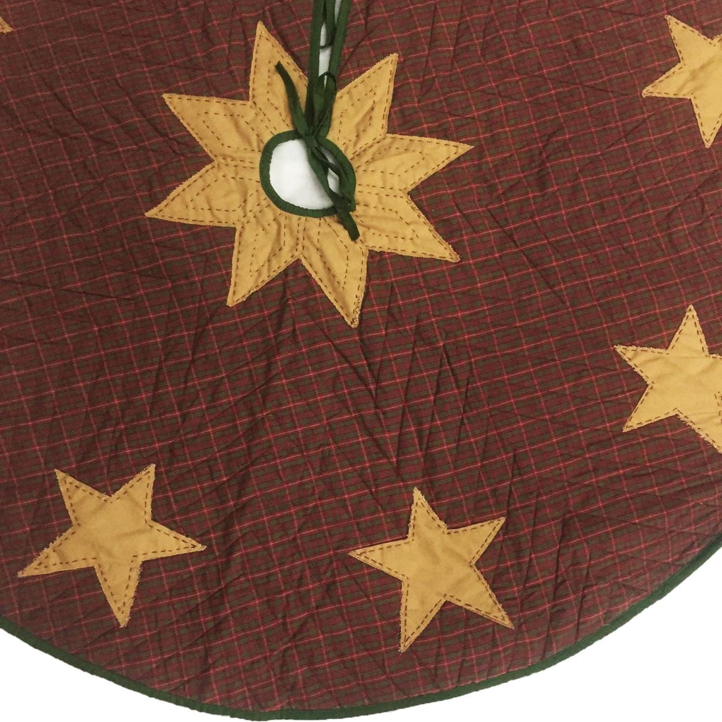 Christmas tree skirt hand quilted applique beige star Country Christmas red green plaid  thick Double Layer quilt by HOME HEART Brands