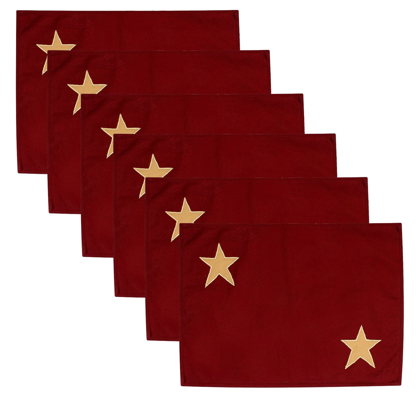Cotton placemat & Toppers Premium tapestry cotton fabric dark red with beige star applique embroidered by Home Heart Brands(Made in India)