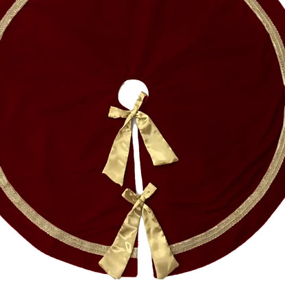 Christmas tree skirt hand crafted Luxurious maroon velvet & satin bow double Layer Heirloom Quality by HOME HEART Brands(Made in India)