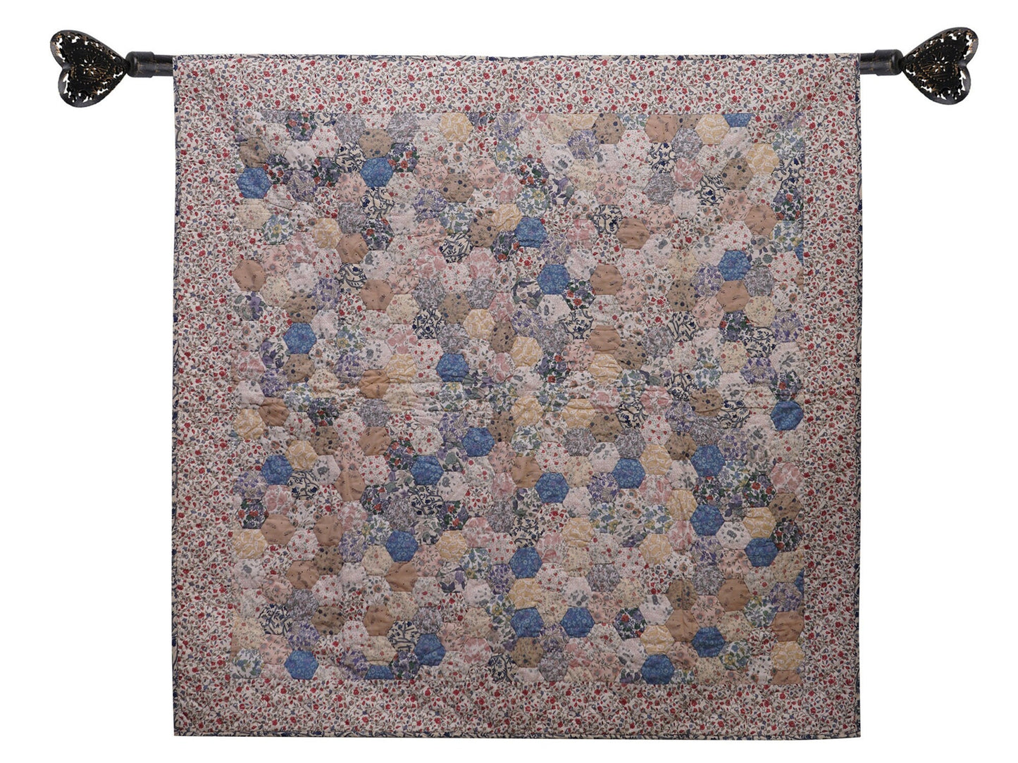 Hand made Throw, wall hanging ,Table Top Grandmother's flower Garden calico flower hand quilt, Hexagon by Home Heart brands (Made in India)