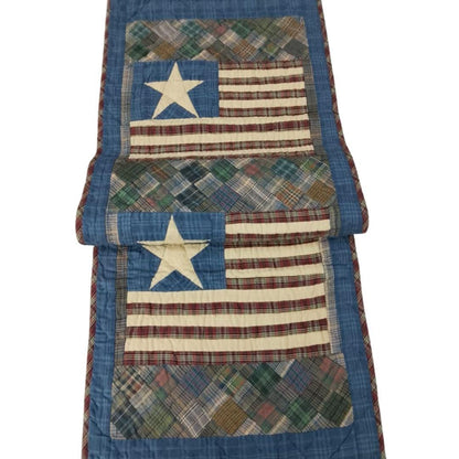 Hand Quilted crafted Old glory Americana flag patchwork plaid table runner 16"x50" Table Toppers by HOME HEART Brands(Made in India)
