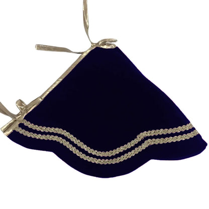 Christmas Tree Skirt Handcrafted Scallop Design Navy blue Velvet, silver Trim Double Layer Heirloom by HOME HEART Brands(Made in India)