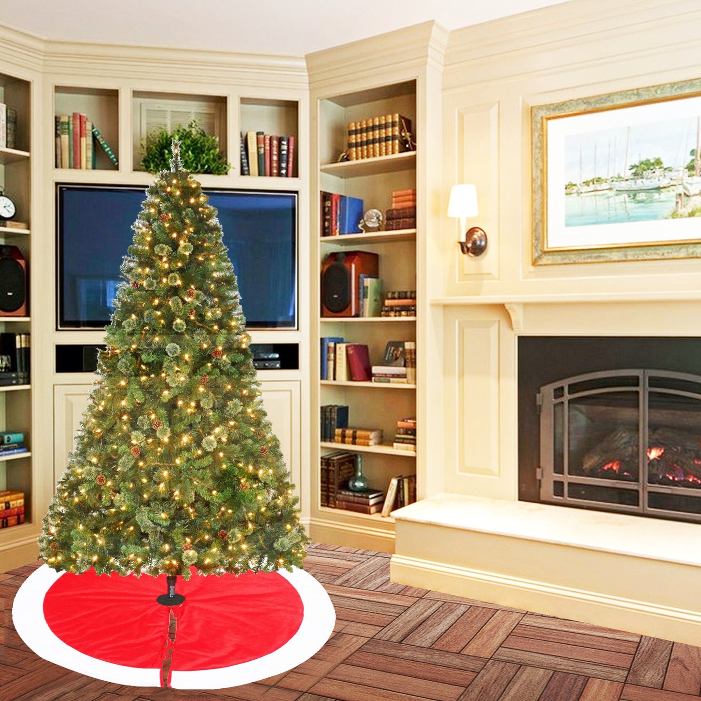 Christmas tree skirt Santa Claus dressed red white micro velvet Thick Double Layer by HOME HEART Brands ( Made in India)