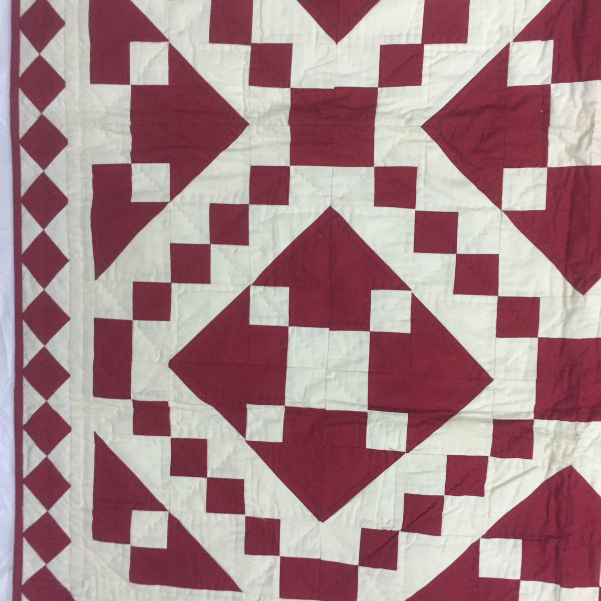Wall hanging Hand made hand quilted quilt, Throw, Table topper Red Diamond chain square 100% Cotton Heirloom Quality by HOME HEART Brands