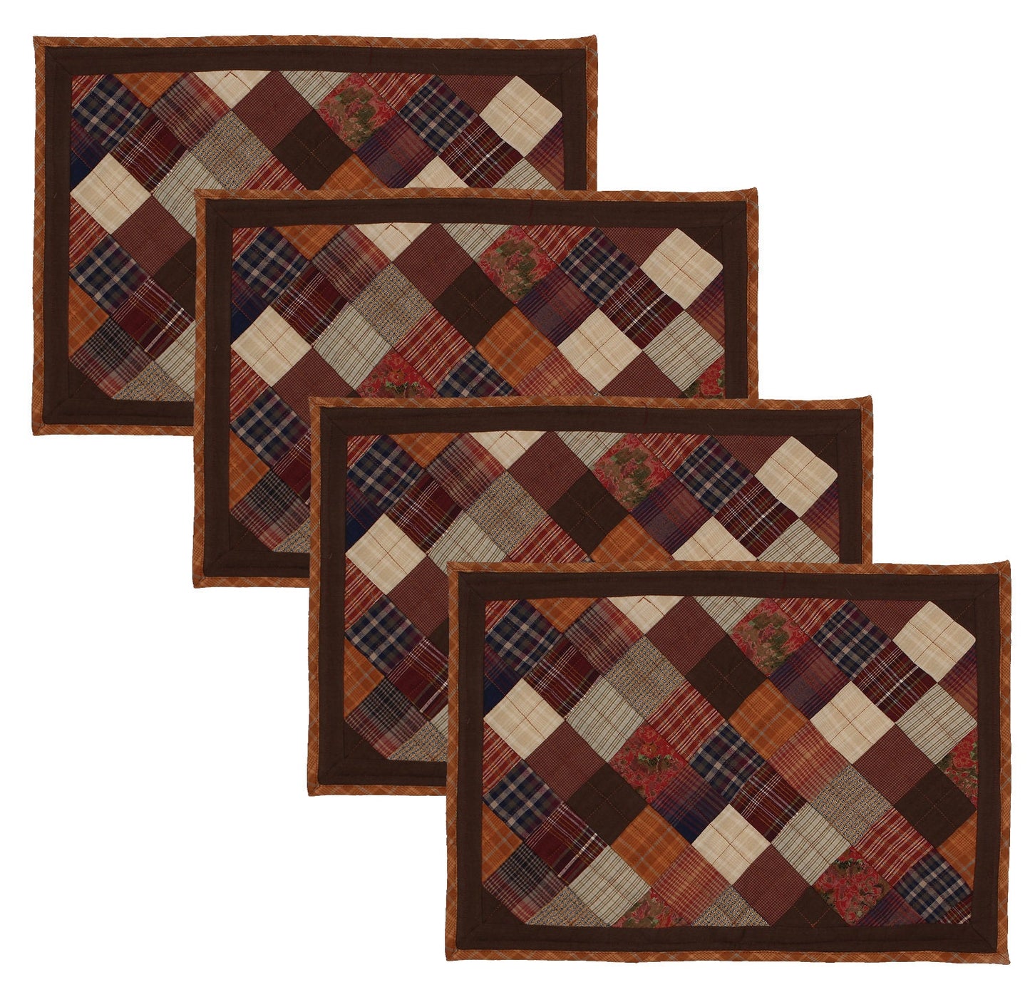 Quilted placemat & table mat patchwork autumn mix country  plaid, calico print by HOME HEART Brands( made in INDIA)