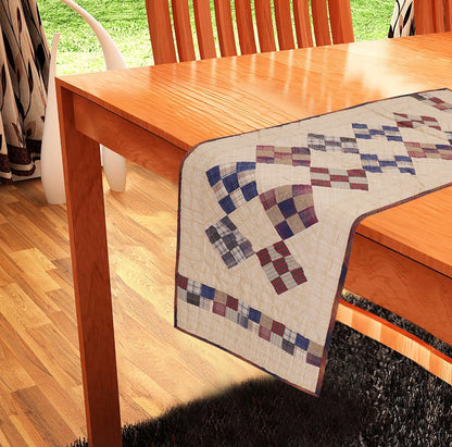 Hand Quilted patchwork 17"x50" Table Runner & Toppers Country Nine patch plaid cotton fabric by HOME HEART Brands(made in INDIA)