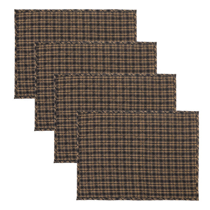 Quilted PLACEMAT Black/Beige Country Plaid Country Plaid 14"X19" by HOME HEART Brands/Tablemat