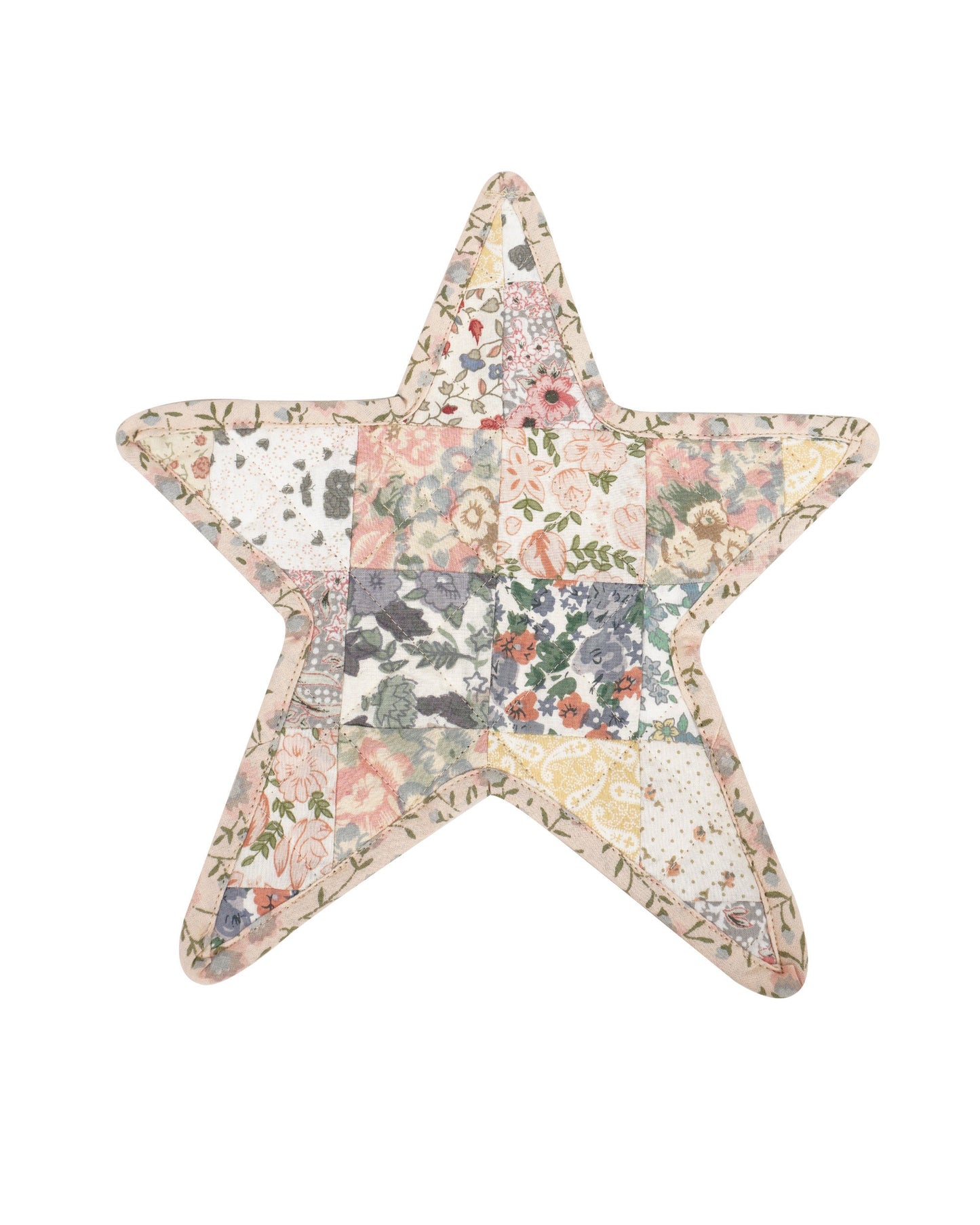 Quilted Trivet/Pot Holder/Table topper Calico Country light floral American patchwork star 10"x10" by HOME HEART Brands ( Made in India)