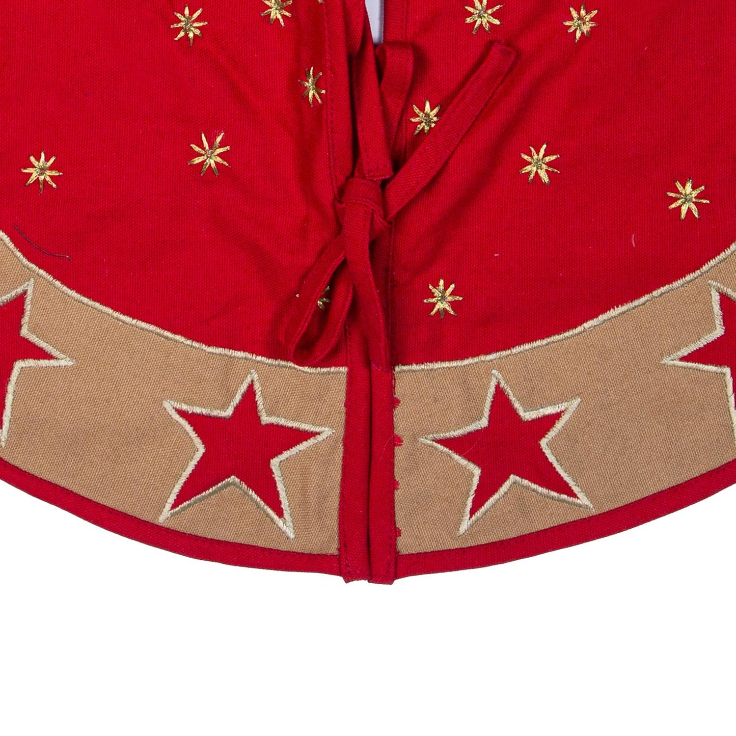Christmas tree skirt Cotton Sturdy red Duck Fabric & red Star Appliqued Embroidered style by HOME HEART Brands