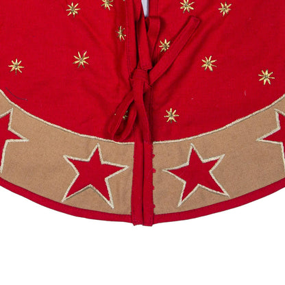 Christmas tree skirt Cotton Sturdy red Duck Fabric & red Star Appliqued Embroidered style by HOME HEART Brands