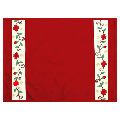 Cotton placemat & Toppers Premium tapestry cotton fabric red applique floral embroidered by Home Heart Brands(Made in India)