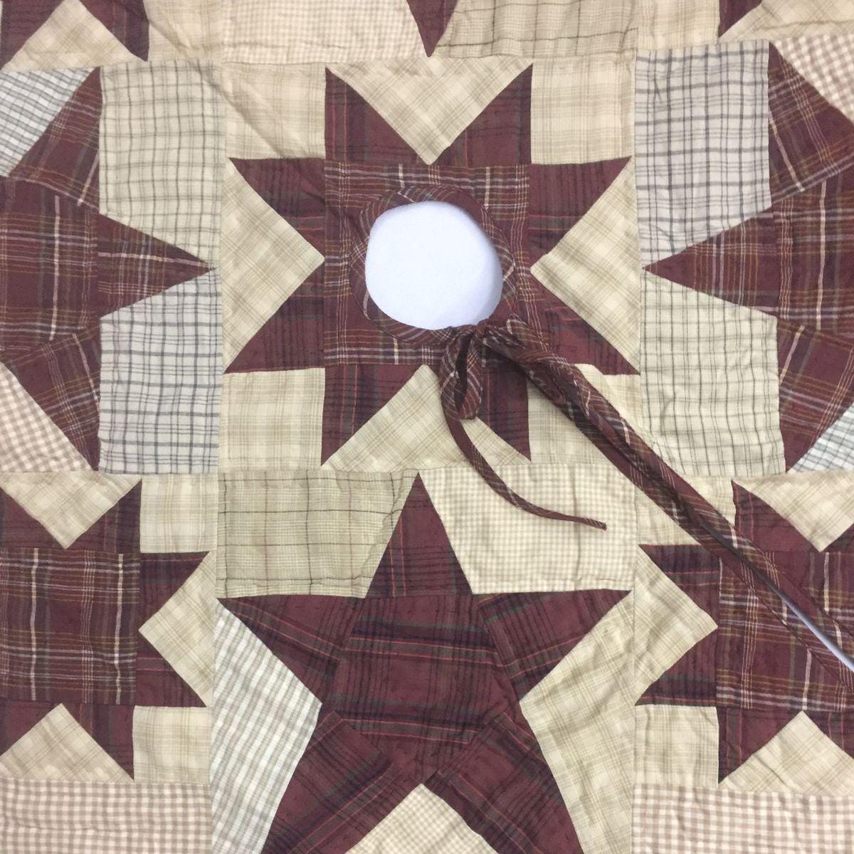 Christmas tree skirt hand made hand quilted patchwork colonial burgundy star Tree skirt with tie Thick Double Layer by HOME HEART Brands