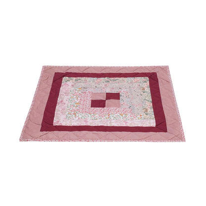 Hand Quilted small quilt 20"x20" table topper,square block, patchwork Mauve floral Log Cabin rod pocket by HOME HEART Brands(Made in India)