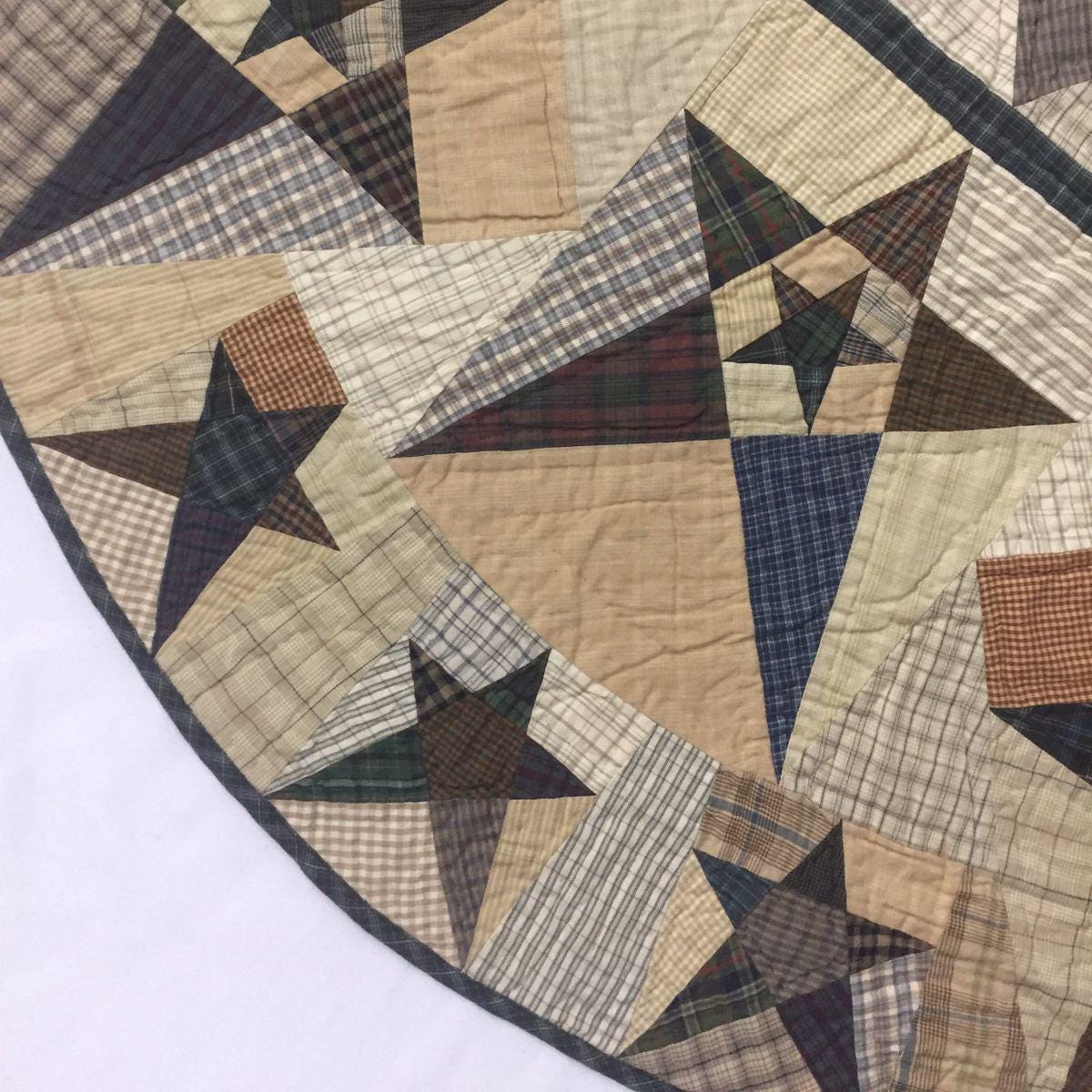 Christmas tree skirt 48 inch round hand made hand quilted patchwork primitive star plaid  tree skirt Thick Double Layer by HOME HEART Brands