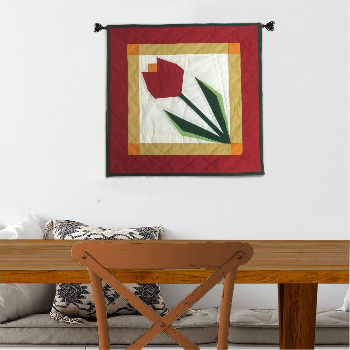 TULIP 19"X19" Hand made Hand quilted Wall hanging, Throw Quilt, small quilt, Table Topper calico cotton by Home Heart brands (Made in India)