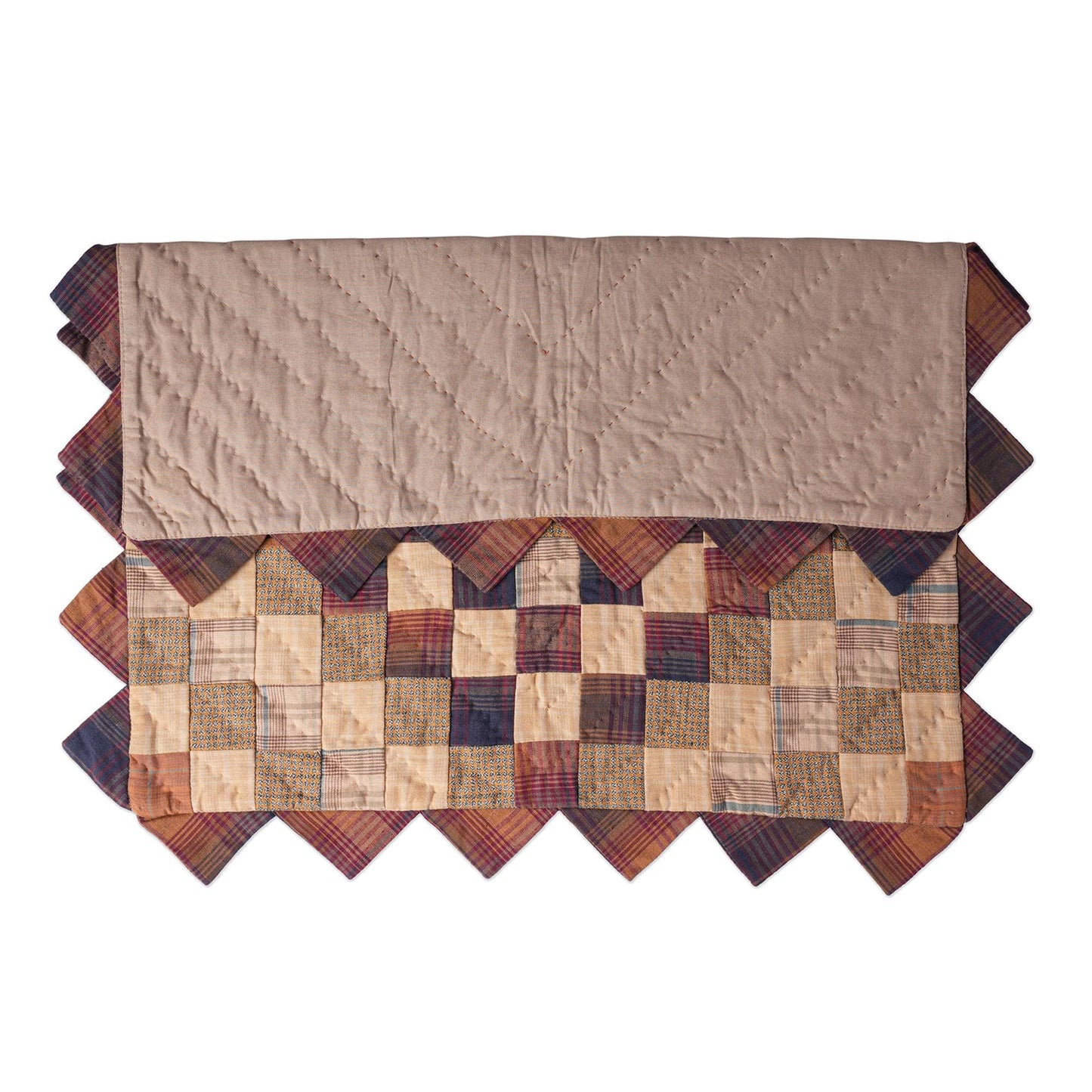 Hand made Hand quilted Throw Quilt, Table Topper  sunrise autumn plaid calico zig zag quilt by Home Heart brands (Made in India)