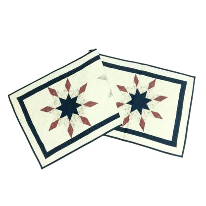 Hand Quilted crafted  Lone Star Glory - Rust & Navy patchwork multi  table runner 16"x50" Table Toppers by HOME HEART Brands(Made in India)