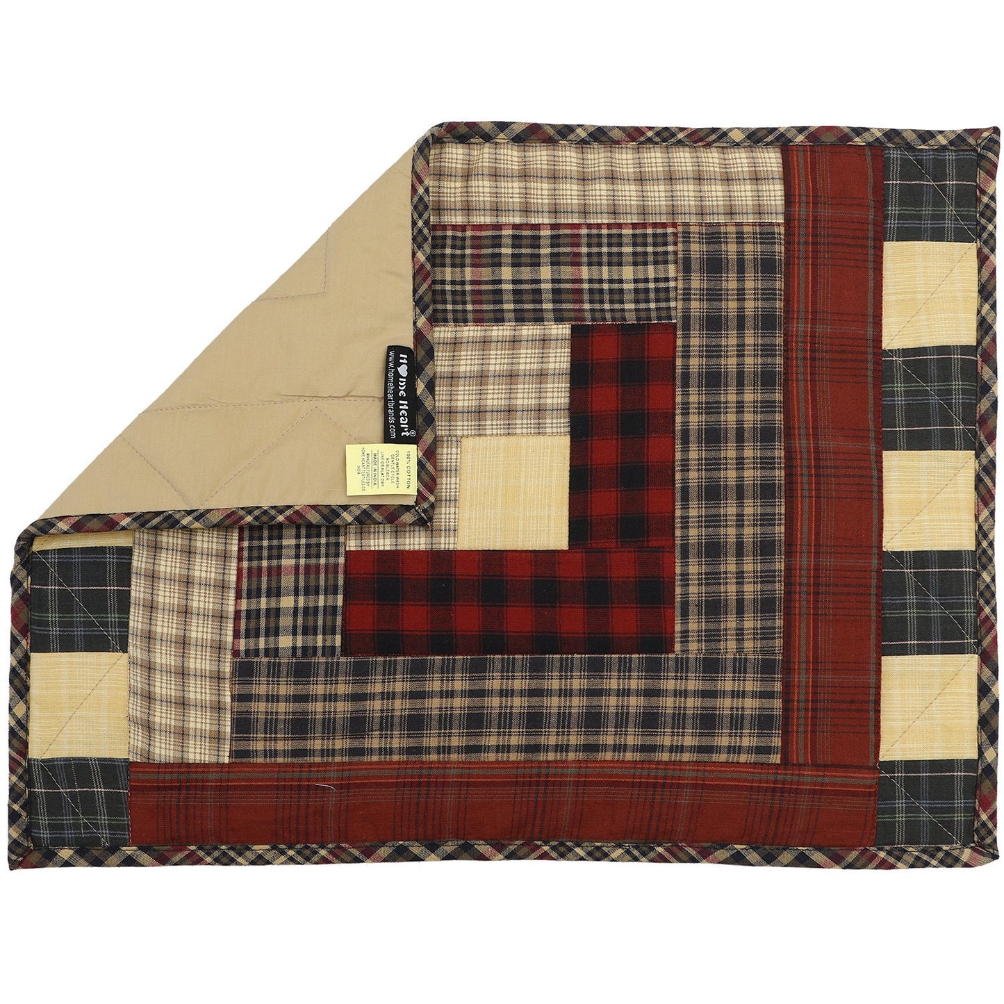 Quilted placemat Tablemat patchwork 14"X19" Colonial Country Log Cabin by HOME HEART Brands(Made in India)