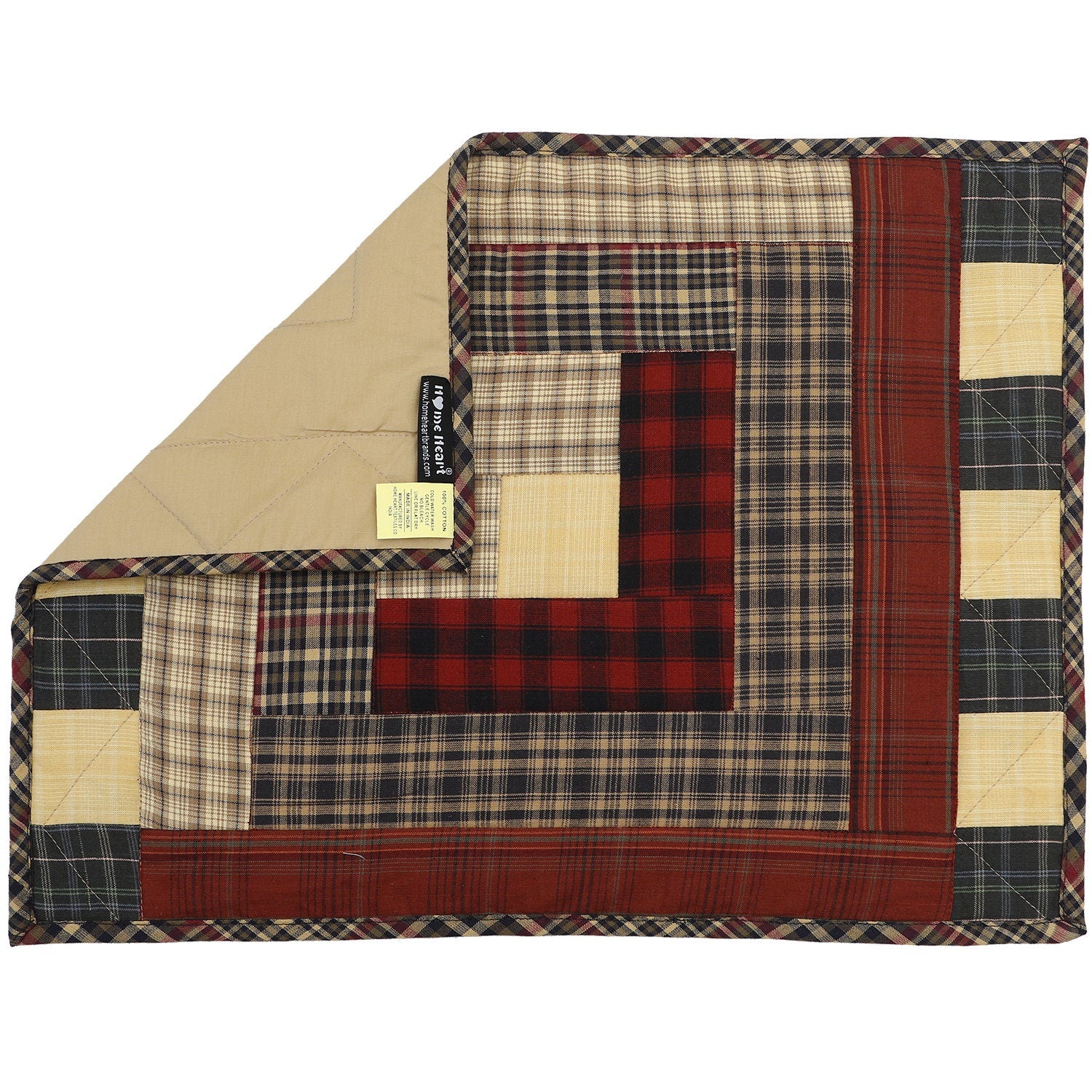 Quilted placemat Tablemat patchwork 14"X19" Colonial Country Log Cabin by HOME HEART Brands(Made in India)