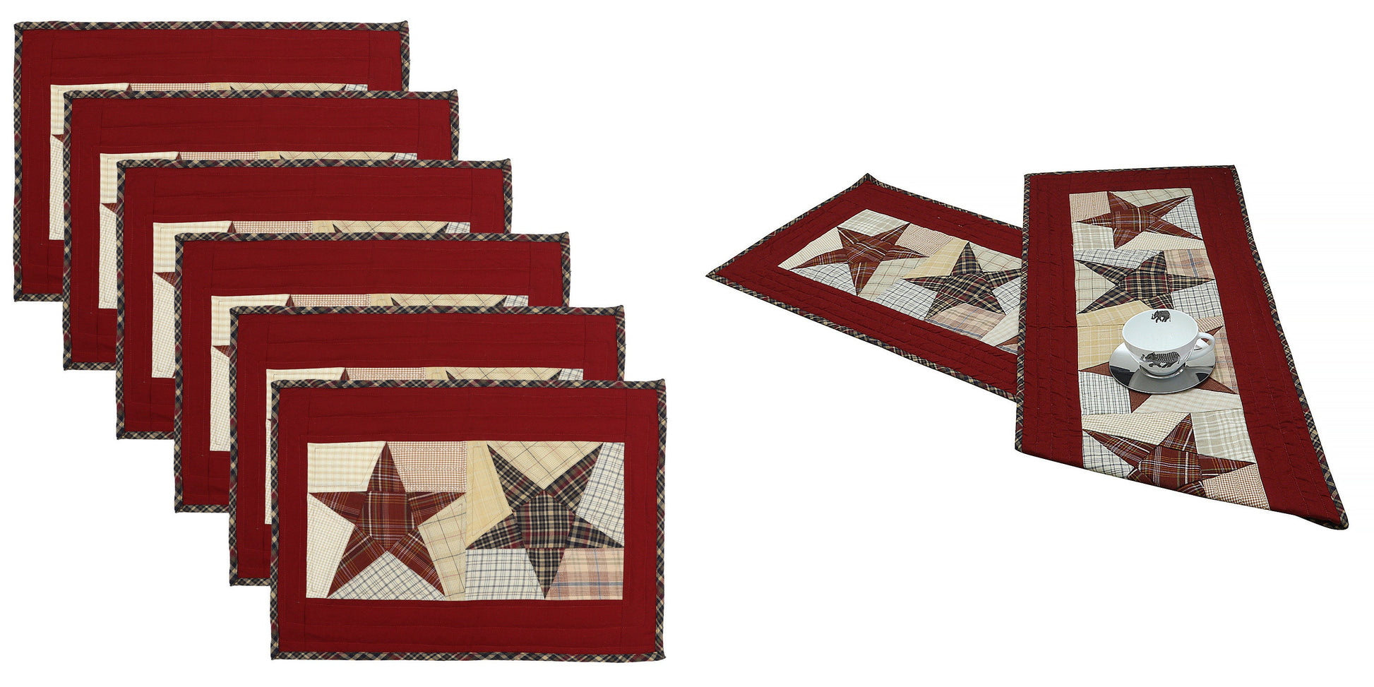 Quilted placemat & table mat patchwork rustic star country plaid by HOME HEART Brands( made in INDIA)