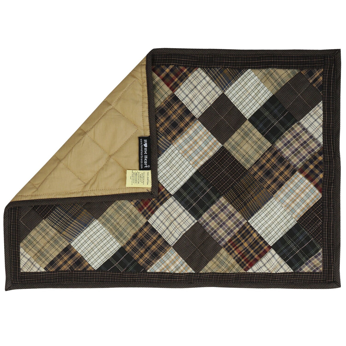 Quilted placemats/Table mat patchwork country Farm Mix plaid 14"X19" by HOME HEART Brands(Made in India)