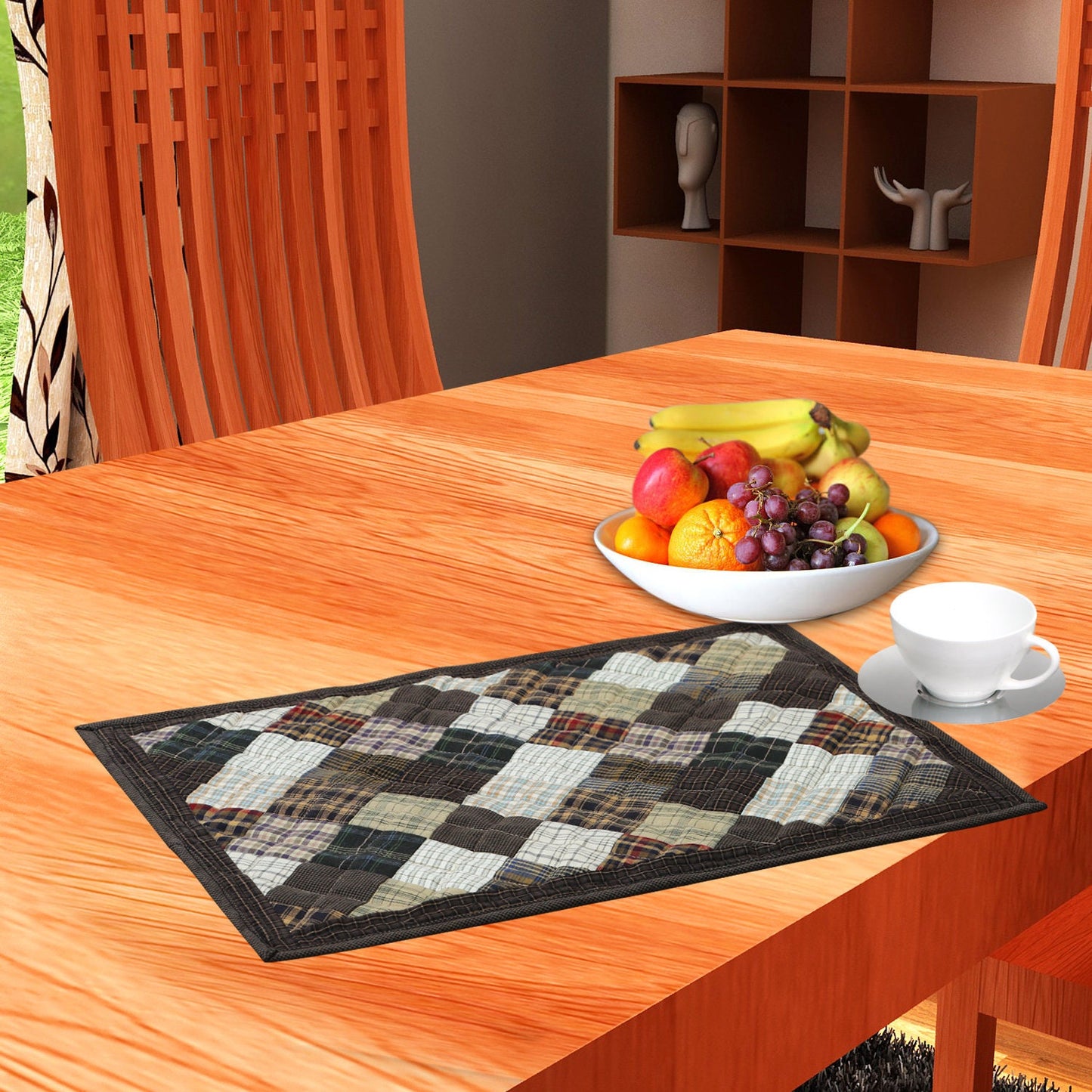 Quilted placemats/Table mat patchwork country Farm Mix plaid 14"X19" by HOME HEART Brands(Made in India)