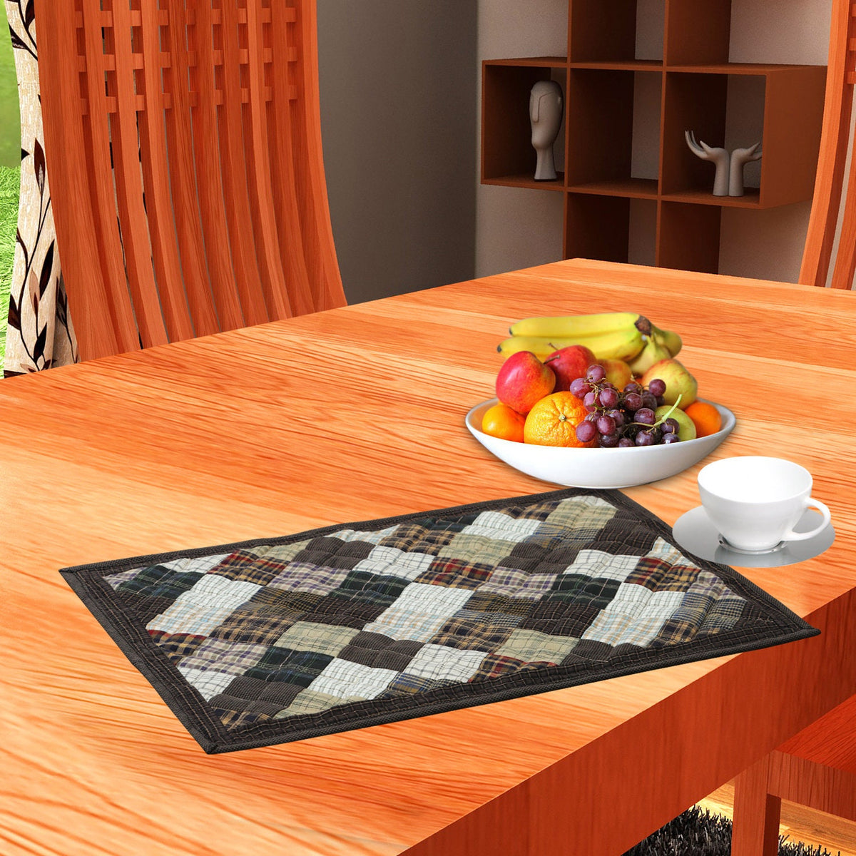 Quilted placemats/Table mat patchwork country Farm Mix plaid 14"X19" by HOME HEART Brands(Made in India)