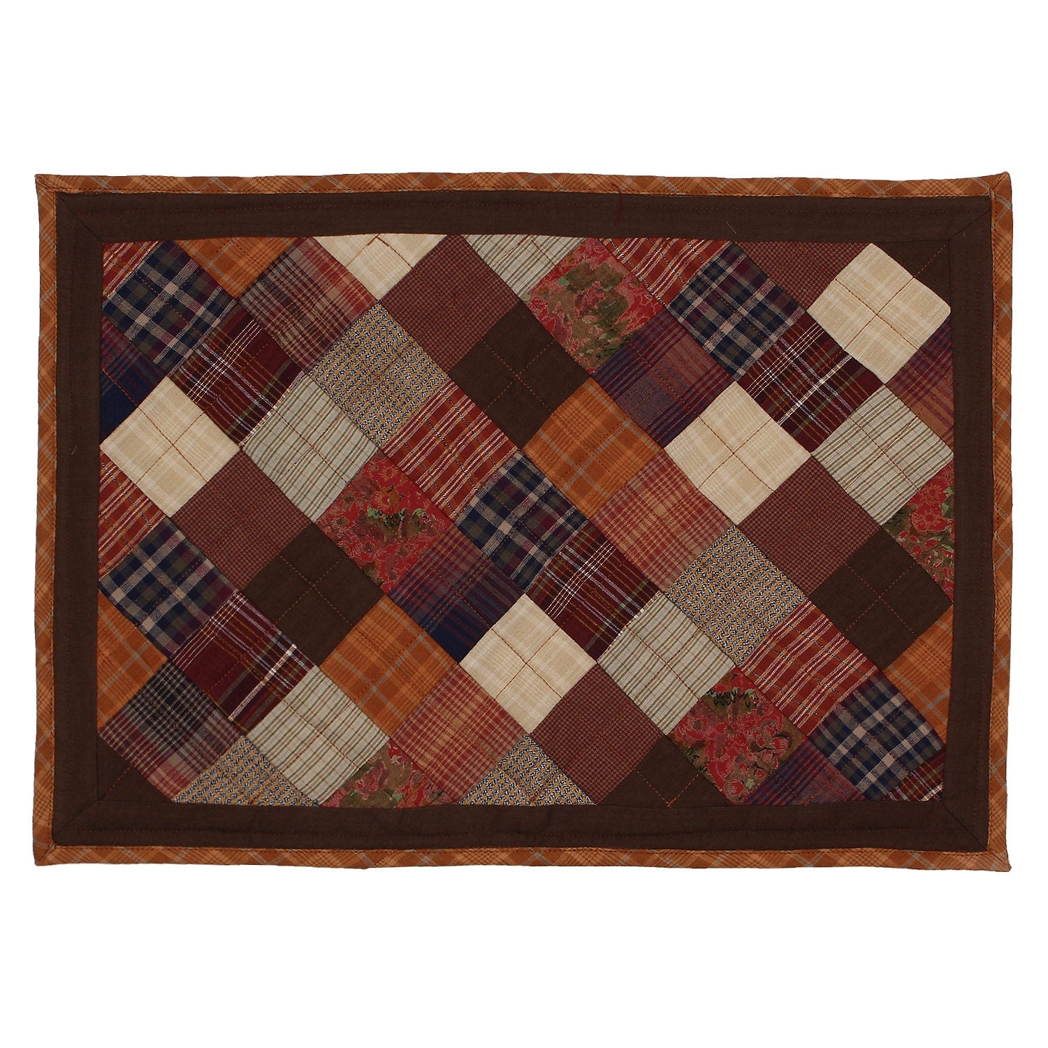 Quilted placemat & table mat patchwork autumn mix country plaid, calico print by HOME HEART Brands( made in INDIA)