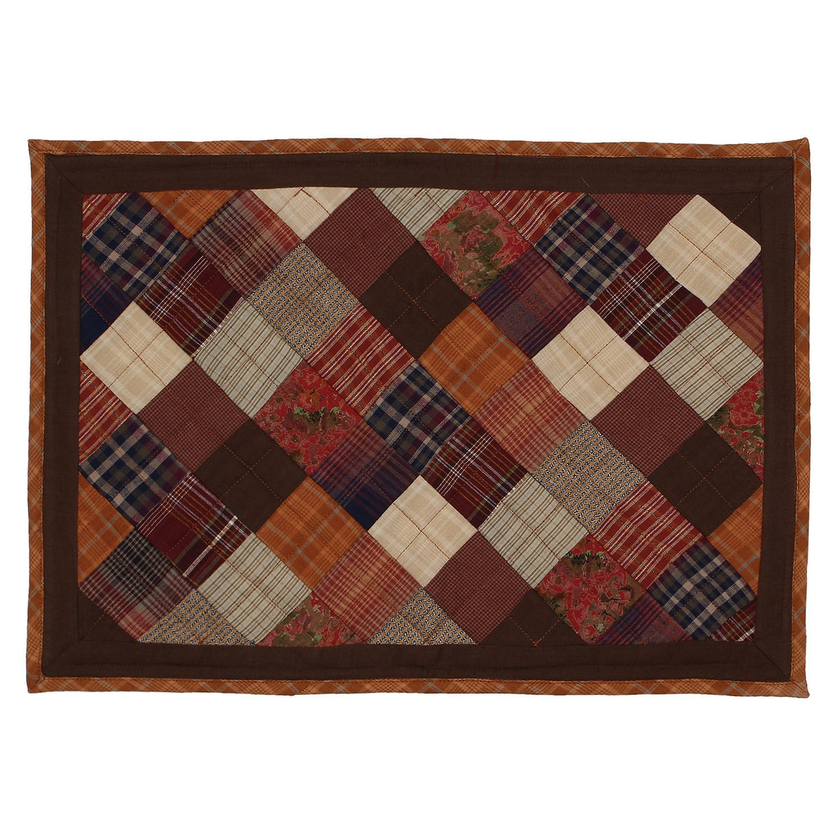 Quilted placemat & table mat patchwork autumn mix country plaid, calico print by HOME HEART Brands( made in INDIA)