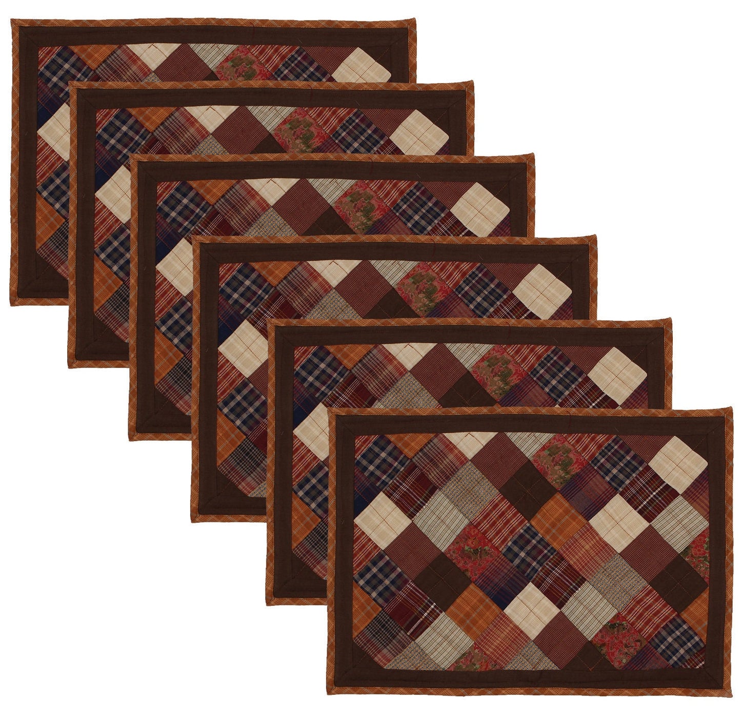 Quilted placemat & table mat patchwork autumn mix country plaid, calico print by HOME HEART Brands( made in INDIA)