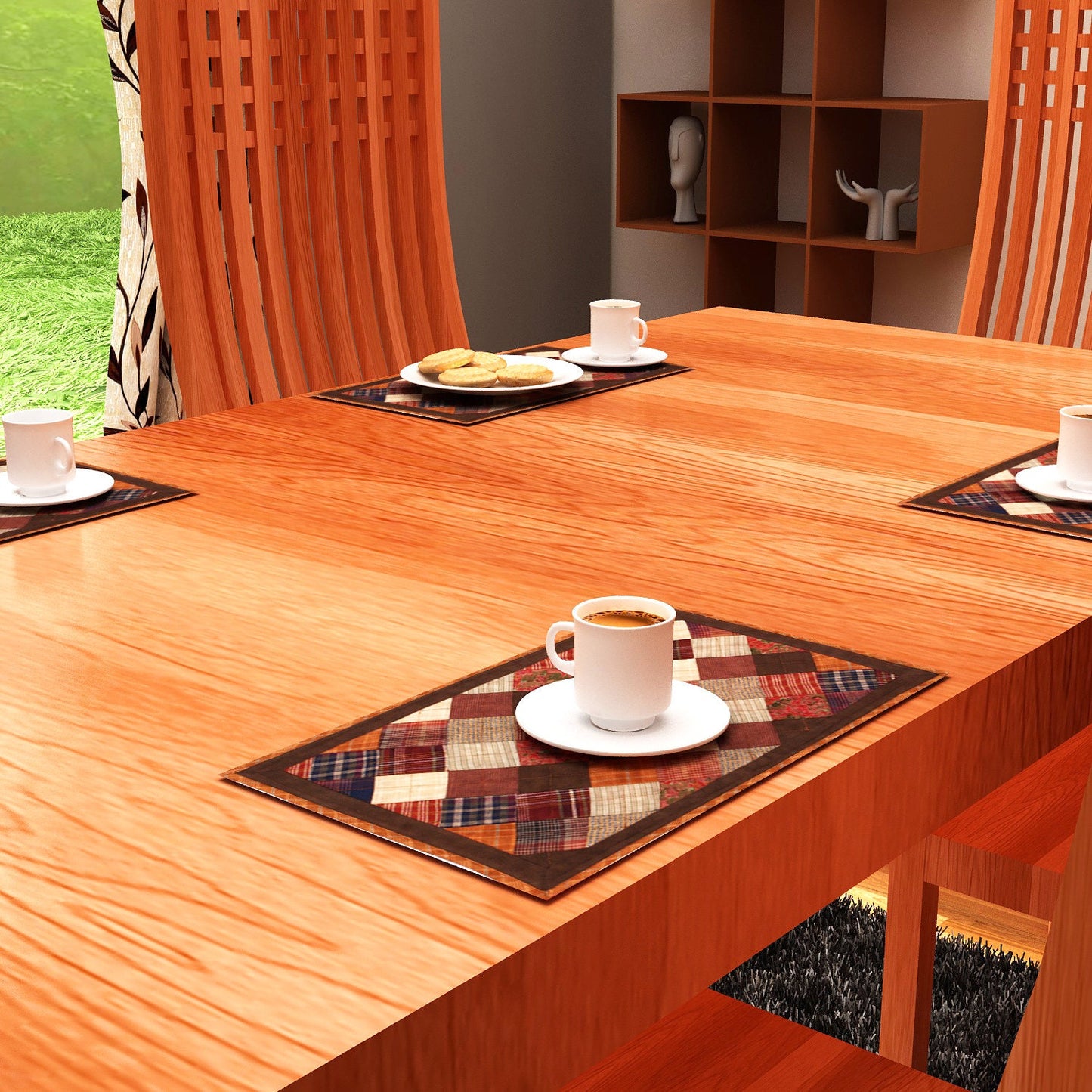 Quilted placemat & table mat patchwork autumn mix country plaid, calico print by HOME HEART Brands( made in INDIA)