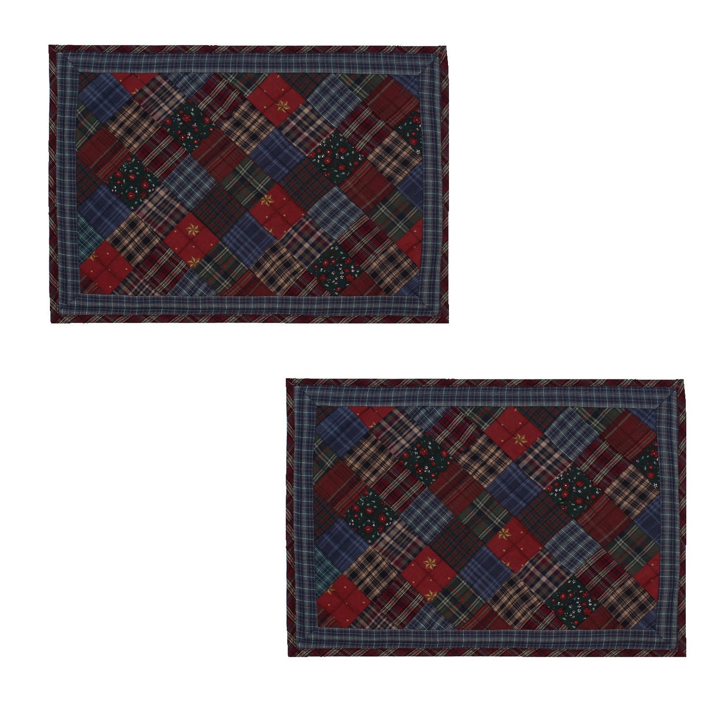 Quilted placemat & table mat patchwork winter mix country plaid, calico print by HOME HEART Brands( made in INDIA)