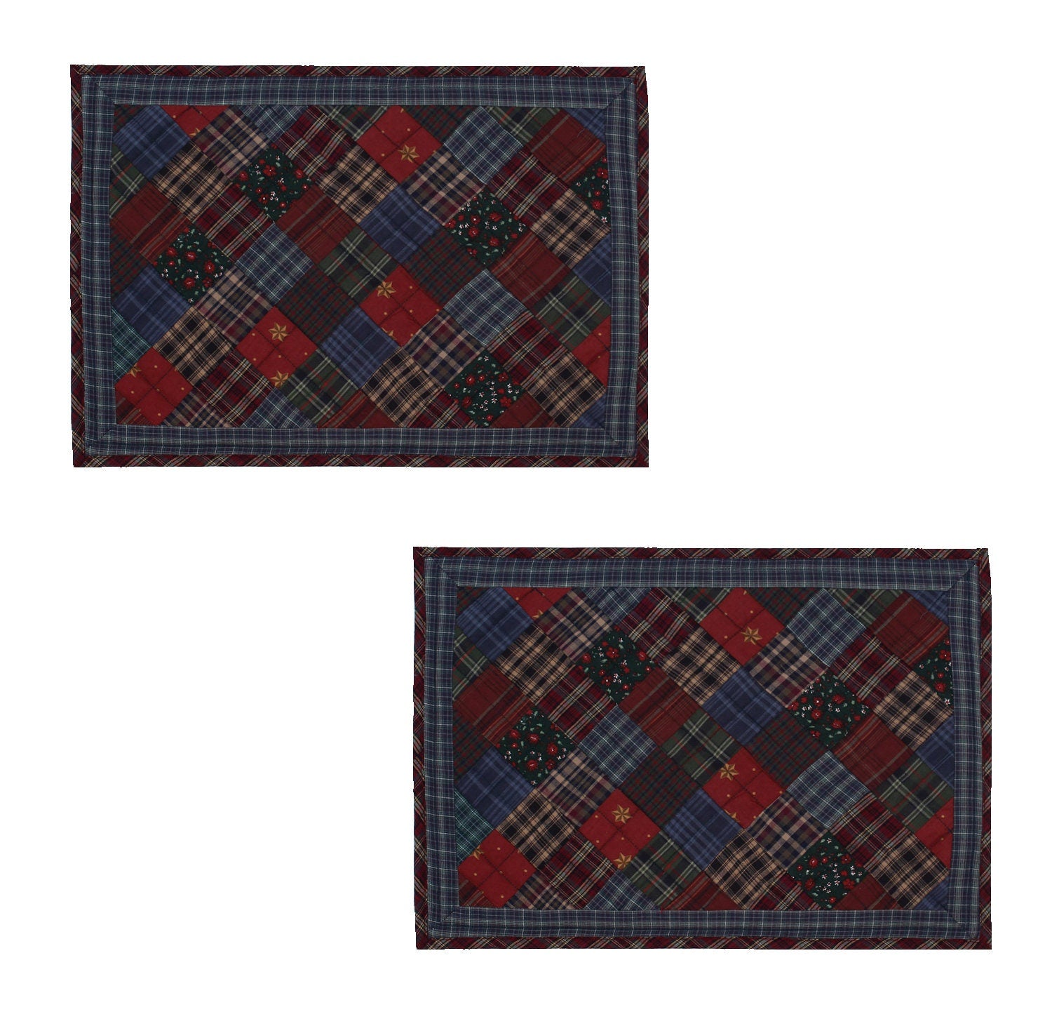 Quilted placemat & table mat patchwork winter mix country plaid, calico print by HOME HEART Brands( made in INDIA)