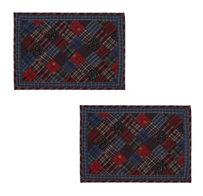 Quilted placemat & table mat patchwork winter mix country plaid, calico print by HOME HEART Brands( made in INDIA)