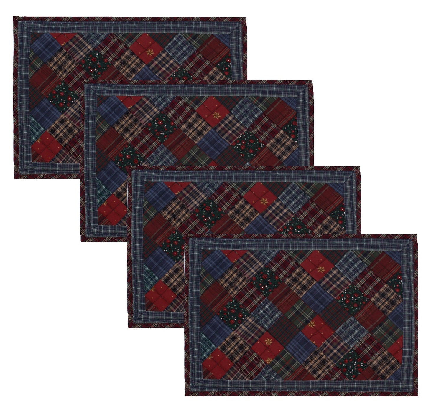 Quilted placemat & table mat patchwork winter mix country plaid, calico print by HOME HEART Brands( made in INDIA)